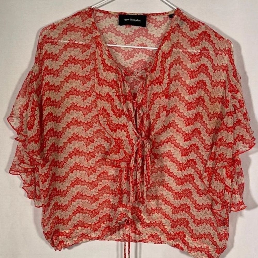 The Kooples sheer silk red and white striped blouse